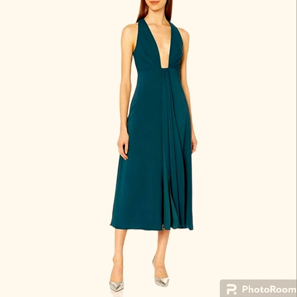 MONIQUE LHUILLIER Plunging Neckline Midi Dress - Picture 1 of 7